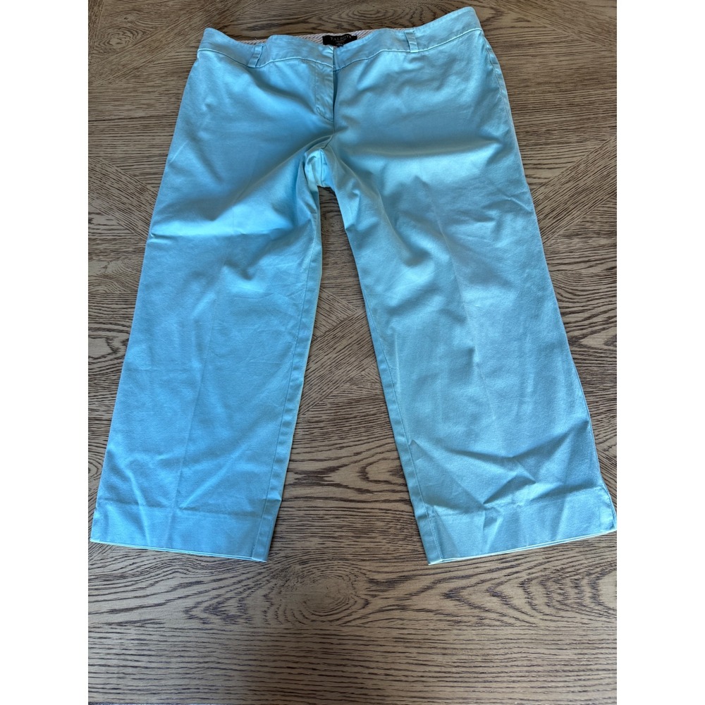 Talbots Signature Aqua Blue Cropped Wide Leg Pants Womens 16P Petite Cotton Blnd